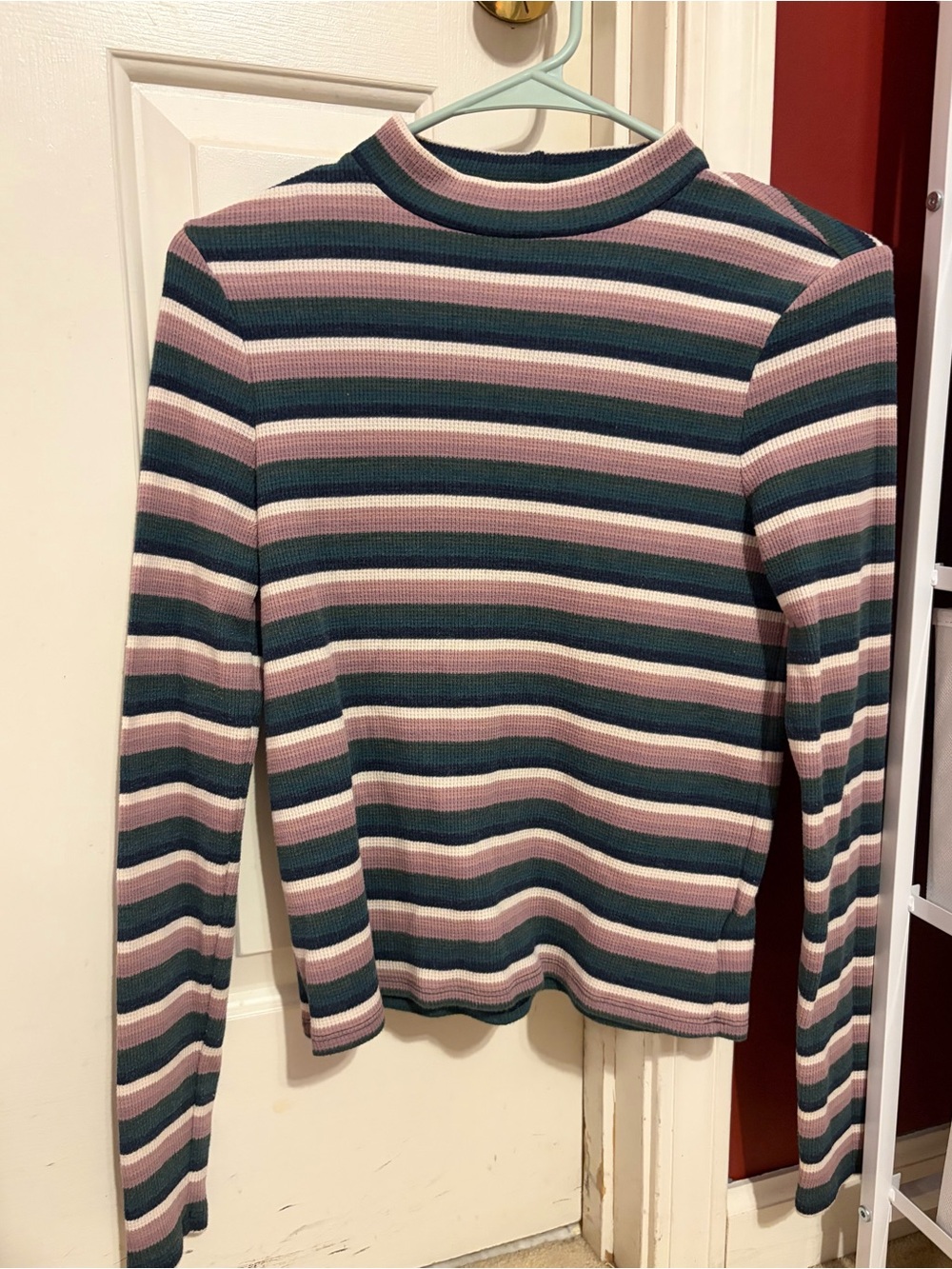 American Eagle Outfitters Striped Long-Sleeve Top in Pink and Teal